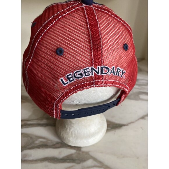 Legendary Navy & Red Mesh Trucker Hat Embroidered Buck Hunting Deer - Picture 5 of 7